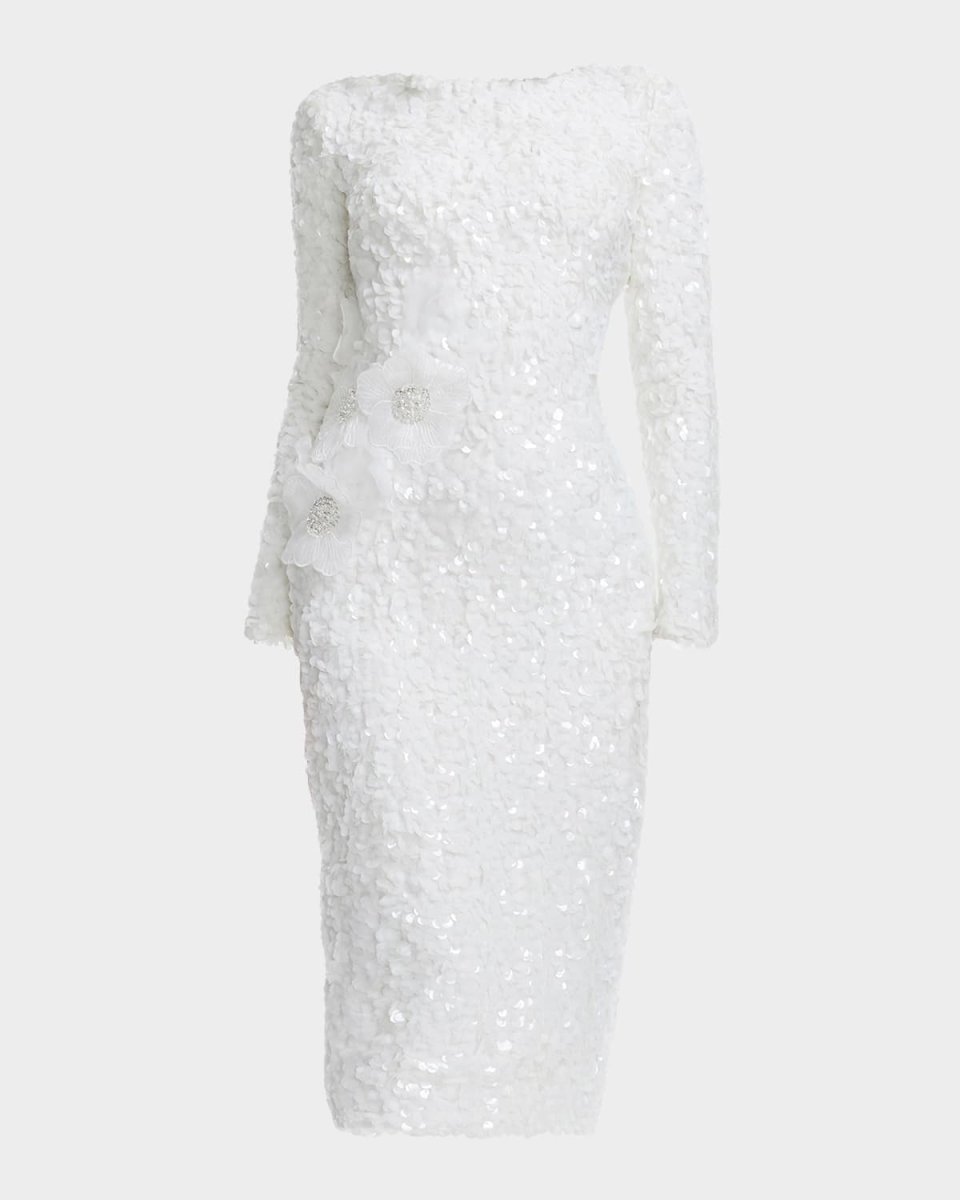 Emmalyn Sequin Floral Applique Midi Dress
